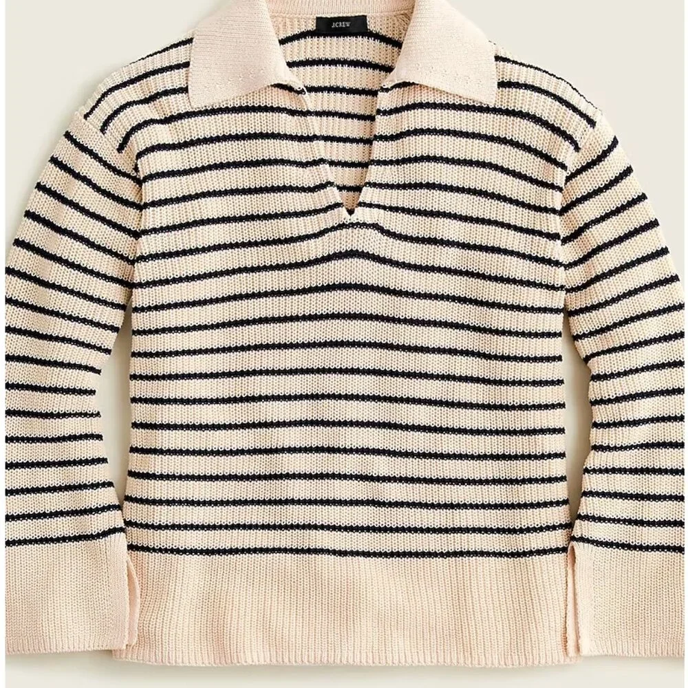 NWT J. Crew Relaxed Cotton Collared Sweater in Stripe - Size XL​ - Picture 3 of 10